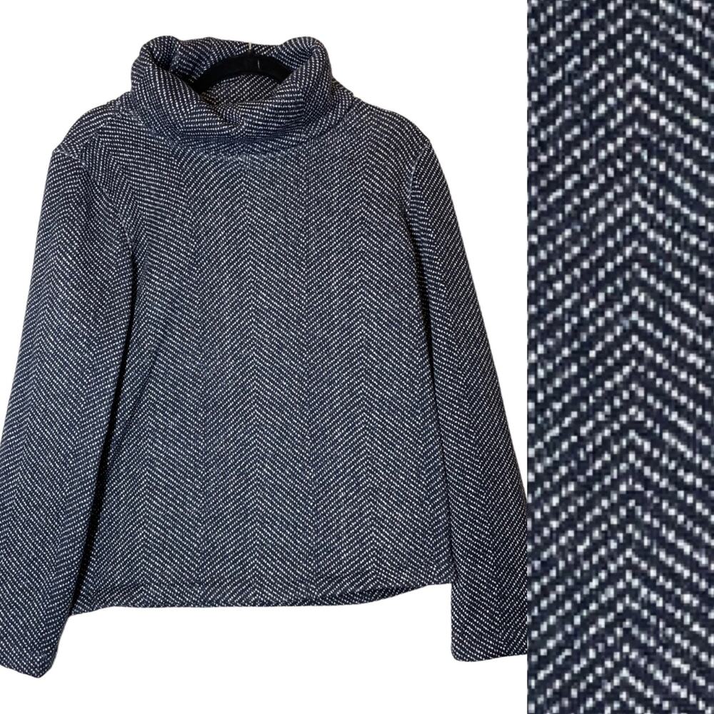 For The Republic Turtle Neck Sweatshirt Herringbone Navy Blue XS